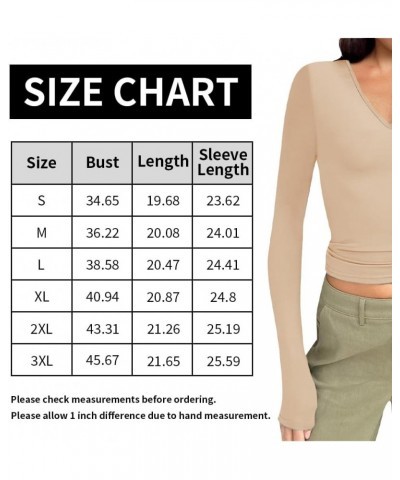 Women's Long Sleeves T-Shirt Stretch Slim Fitted Short Layer Tops Comfy Lightweight Sexy V-Neck Winter Undershirts Light Brow...