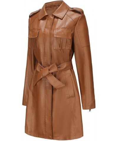 Women's Mid-Length Leather Jacket With Belt Fashion Spring And Autumn Long Sleeve Trench Coat Fashion British Jacket 01brown ...