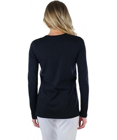 Women's Cotton-Blend Crew-Neck Staple Top with Long Sleeves Black $11.93 T-Shirts