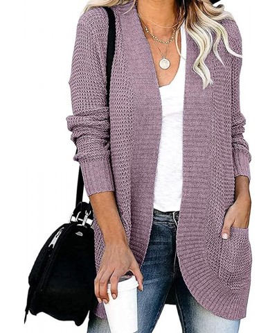 Womens Open Front Cardigans Long Sleeve Chunky Knitted Cardigan Sweater Coats with Pockets Taro Purple $9.43 Sweaters