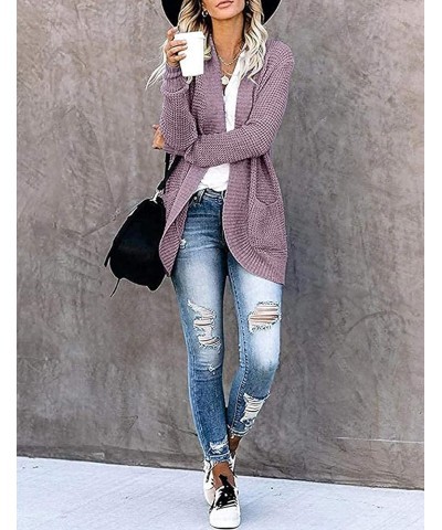 Womens Open Front Cardigans Long Sleeve Chunky Knitted Cardigan Sweater Coats with Pockets Taro Purple $9.43 Sweaters