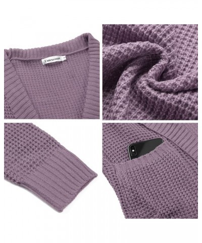 Womens Open Front Cardigans Long Sleeve Chunky Knitted Cardigan Sweater Coats with Pockets Taro Purple $9.43 Sweaters