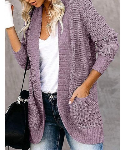 Womens Open Front Cardigans Long Sleeve Chunky Knitted Cardigan Sweater Coats with Pockets Taro Purple $9.43 Sweaters