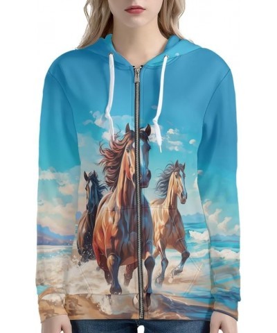 Zip Up Hoodie Women Long Sleeve Shirt Thin Fall Hooded Jackets Coat Zipper Sweatshirts Horse 2 $20.51 Hoodies & Sweatshirts