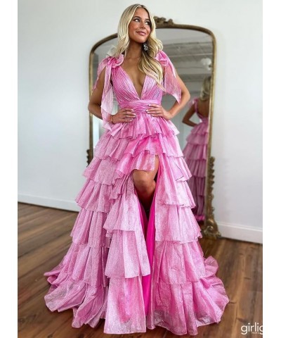 Tiered Tulle Prom Dresses 2024 for Women Ball Gowns V Neck Ruched Formal Evening Gown Plum $45.89 Dresses