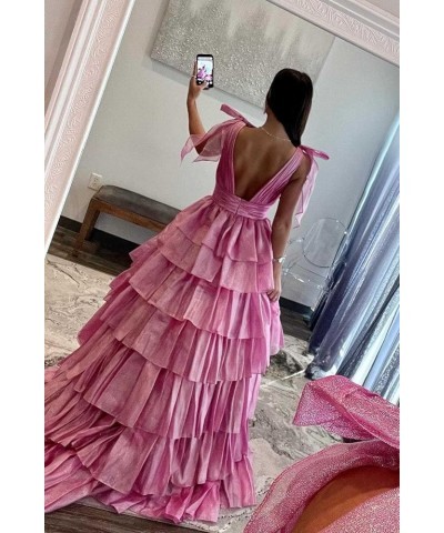 Tiered Tulle Prom Dresses 2024 for Women Ball Gowns V Neck Ruched Formal Evening Gown Plum $45.89 Dresses