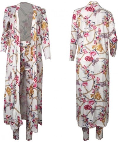 Womens Two Piece Outfits Floral Printed Cardigan Trench Coat & Skinny Long Pants Casual Sweatsuit 2-white $16.92 Activewear