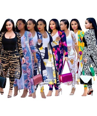 Womens Two Piece Outfits Floral Printed Cardigan Trench Coat & Skinny Long Pants Casual Sweatsuit 2-white $16.92 Activewear