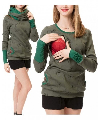 Women Breastfeeding Nursing Jumper Sweatershirt Turtleneck Pullover Tops with Scarf Maternity Hoodies for Pregnant Green-04 $...