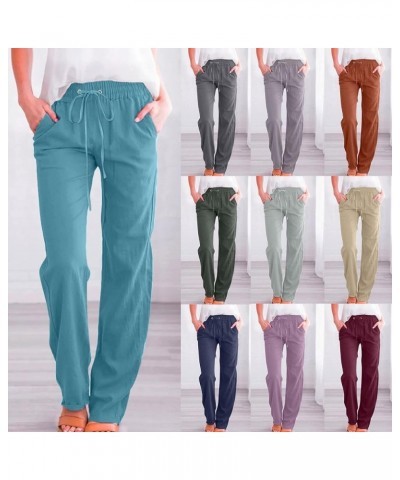 Linen Pants Women Summer Casual Cropped Loose Fit Wide Leg Capris Pants Tapered Ankle Elastic Waist Boho Beach Capris Z3-army...