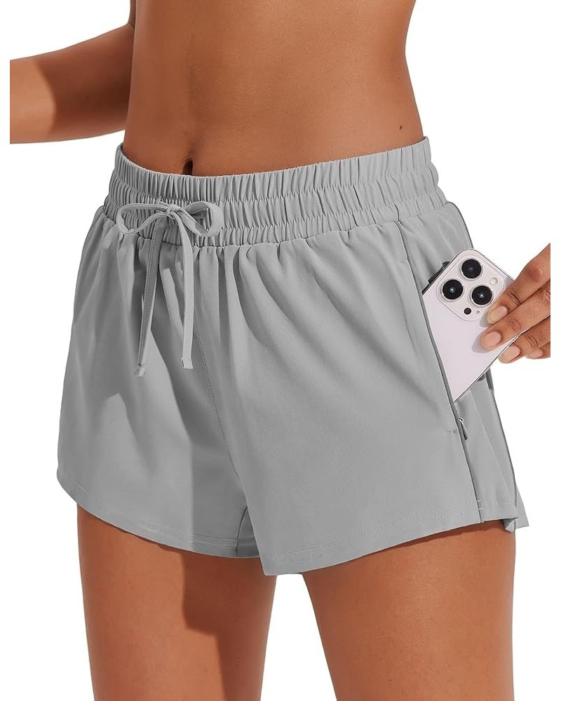 Running Shorts for Women Quick Dry Workout Gym Athletic 2.5" Short with Zipper Pockets Light Grey $11.76 Shorts