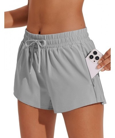 Running Shorts for Women Quick Dry Workout Gym Athletic 2.5" Short with Zipper Pockets Light Grey $11.76 Shorts