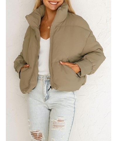 Women's Winter Long Sleeve Full Zipper Oversized Baggy Puffer Short Down Jacket Coat Khaki $33.14 Jackets