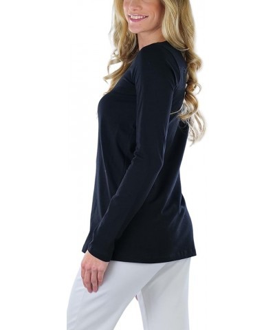 Women's Cotton-Blend Crew-Neck Staple Top with Long Sleeves Black $11.93 T-Shirts