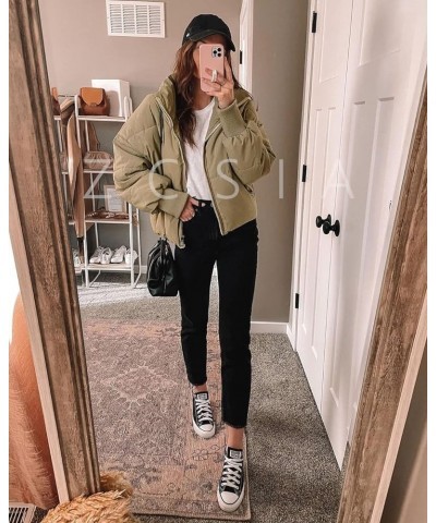 Women's Winter Long Sleeve Full Zipper Oversized Baggy Puffer Short Down Jacket Coat Khaki $33.14 Jackets