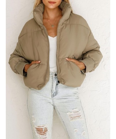 Women's Winter Long Sleeve Full Zipper Oversized Baggy Puffer Short Down Jacket Coat Khaki $33.14 Jackets