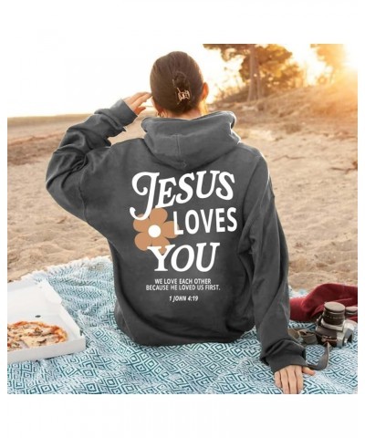 Christian Sweatshirt Women Jesus Loves You Long Sleeved Letter Print Blouse Top Harajuku Lightweight Hoodies for Women Jesus ...