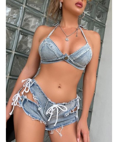 Women's Low Rise Denim Shorts Sexy Cut Off Mini Hot Pants Lace Up Frayed Cheeky Booty Shorts Clubwear A-blue 4 $16.49 Shorts