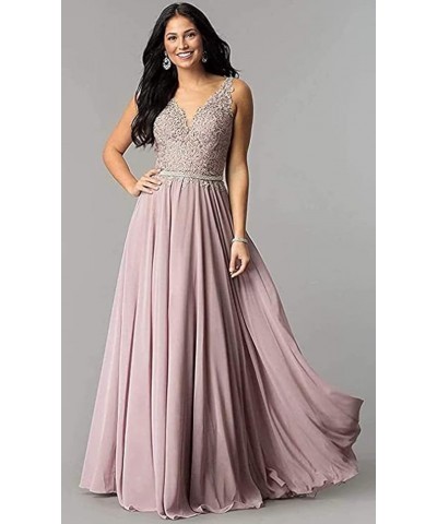 Women's V Neck Long Prom Dresses with Pockets Lace Beaded Chiffon Formal Evening Gown Silver $36.75 Dresses