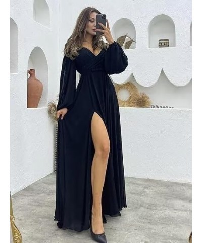 A Line Off Shoulder Bridesmaid Dresses with Long Sleeves Side Slit Chiffon Women's Formal Dress with Pockets Peach $18.00 Dre...