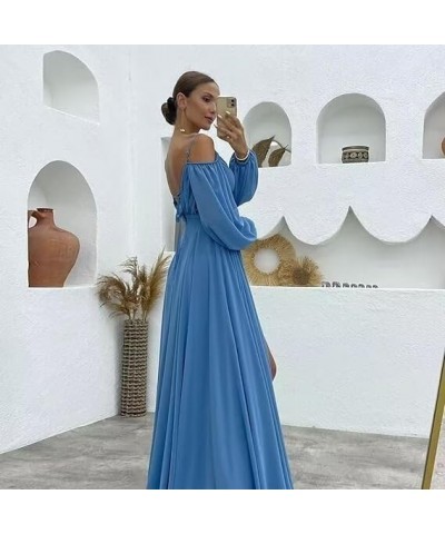 A Line Off Shoulder Bridesmaid Dresses with Long Sleeves Side Slit Chiffon Women's Formal Dress with Pockets Peach $18.00 Dre...