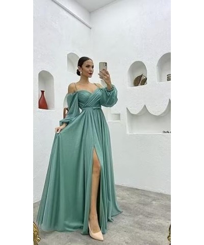 A Line Off Shoulder Bridesmaid Dresses with Long Sleeves Side Slit Chiffon Women's Formal Dress with Pockets Peach $18.00 Dre...