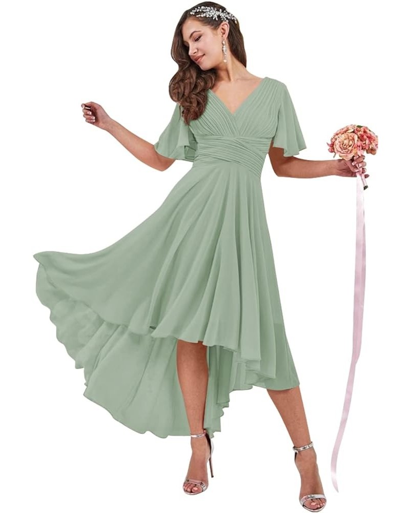 High Low Bridesmaid Dresses for Women 2024 V Neck Short Sleeves Flutter Formal Party Dress with Pockets NB216 Sage $23.10 Dre...