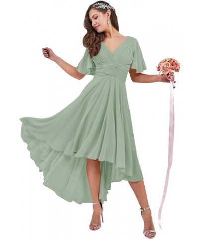 High Low Bridesmaid Dresses for Women 2024 V Neck Short Sleeves Flutter Formal Party Dress with Pockets NB216 Sage $23.10 Dre...