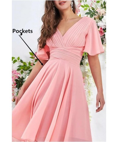 High Low Bridesmaid Dresses for Women 2024 V Neck Short Sleeves Flutter Formal Party Dress with Pockets NB216 Sage $23.10 Dre...