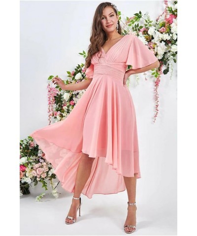 High Low Bridesmaid Dresses for Women 2024 V Neck Short Sleeves Flutter Formal Party Dress with Pockets NB216 Sage $23.10 Dre...