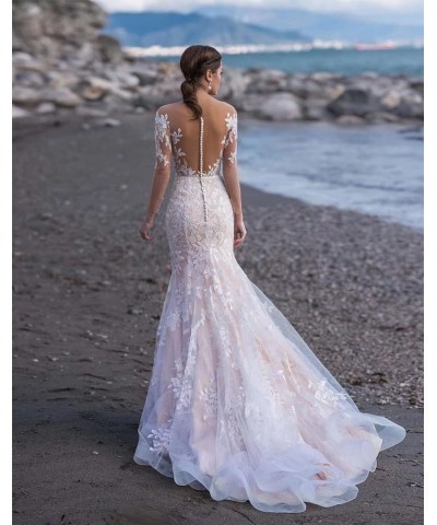 Lace Mermaid Wedding Dresses for Bride 2024 with Sleeves Beach Boho Bridal Gowns for Women O White $34.50 Dresses