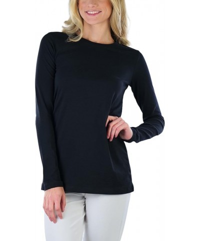 Women's Cotton-Blend Crew-Neck Staple Top with Long Sleeves Black $11.93 T-Shirts