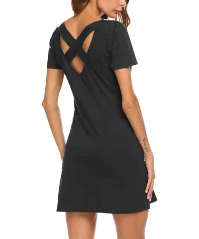 Women's Casual Striped Criss Cross Short Sleeve T Shirt Dress Solid Black $18.59 Dresses