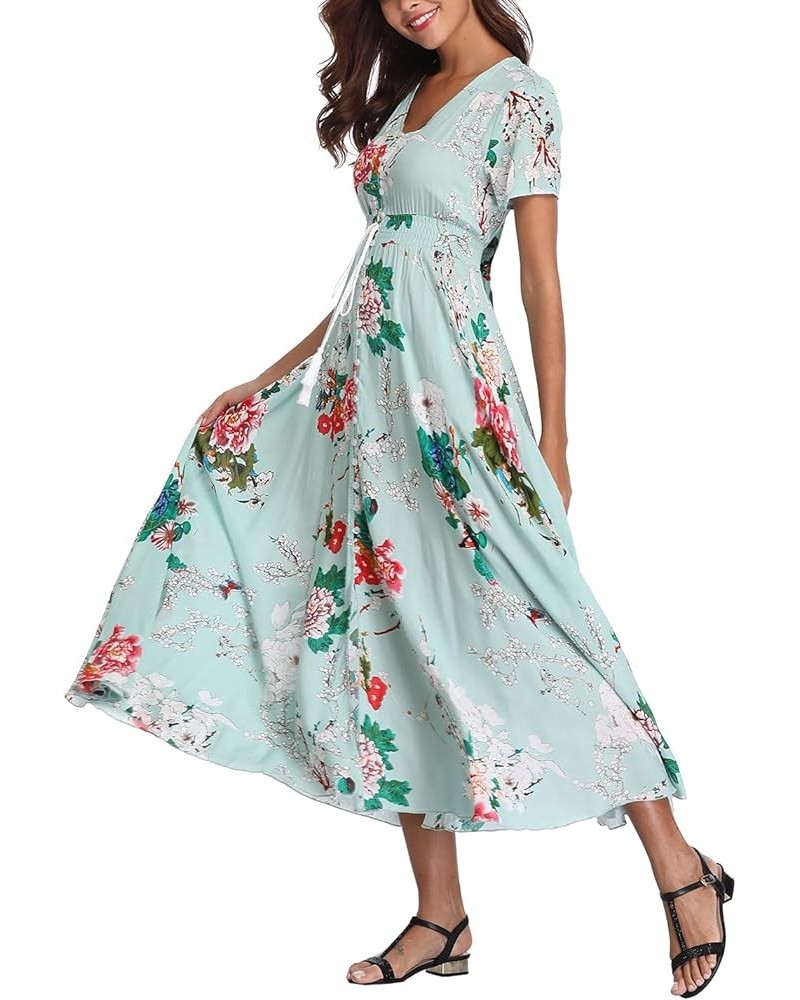 Women's Floral Maxi Dress Button Up Split Summer Boho Long Beach Dress Mint Green $10.08 Dresses