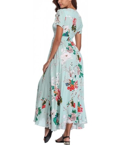 Women's Floral Maxi Dress Button Up Split Summer Boho Long Beach Dress Mint Green $10.08 Dresses