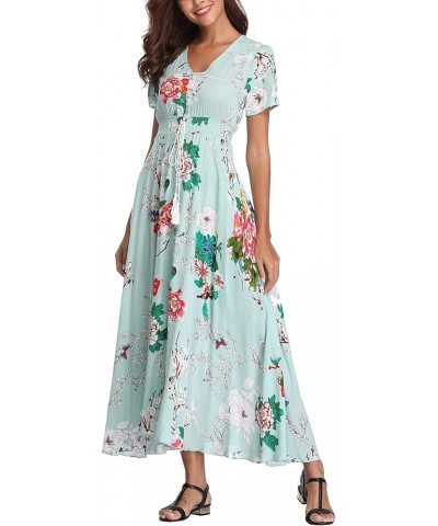 Women's Floral Maxi Dress Button Up Split Summer Boho Long Beach Dress Mint Green $10.08 Dresses