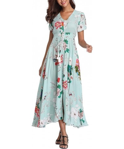 Women's Floral Maxi Dress Button Up Split Summer Boho Long Beach Dress Mint Green $10.08 Dresses