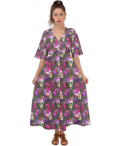 Womens Grunge Skull Roses Floral Kimono Sleeve Boho Dress Dark Gray & Violet $17.97 Dresses