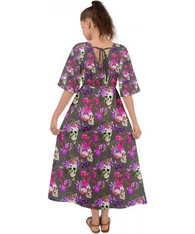 Womens Grunge Skull Roses Floral Kimono Sleeve Boho Dress Dark Gray & Violet $17.97 Dresses