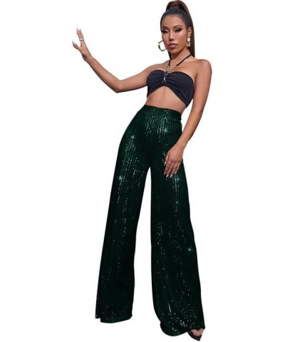 Sequin Pants for Women High Waist Palazzo Pants Long Culottes Glitter Wide Leg Pants Bling Party Clubwear Trousers A02_army G...