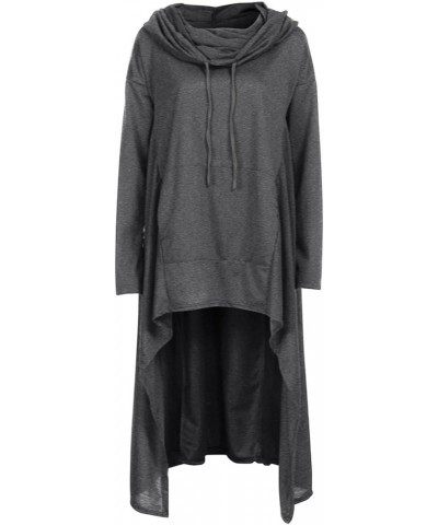 Womens Asymmetric Hem Long Sleeve Loose Casual Hoodies Sweatshirts Tunic Tops Cowl Neck High Low Cloak with Pockets Dark Gray...