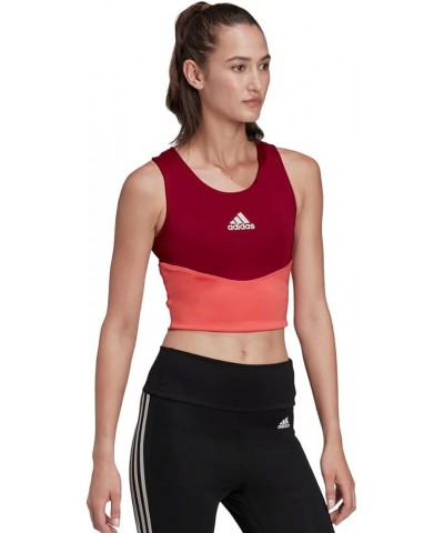 Women's Colorblock 3-Stripes Crop Top Legacy Burgundy/Semi Turbo/Dash Grey $12.19 Activewear