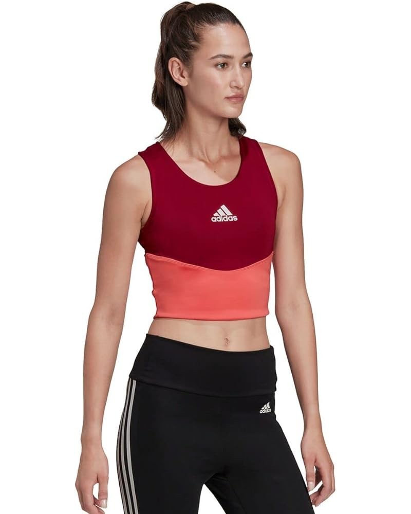 Women's Colorblock 3-Stripes Crop Top Legacy Burgundy/Semi Turbo/Dash Grey $12.19 Activewear