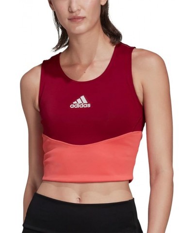 Women's Colorblock 3-Stripes Crop Top Legacy Burgundy/Semi Turbo/Dash Grey $12.19 Activewear