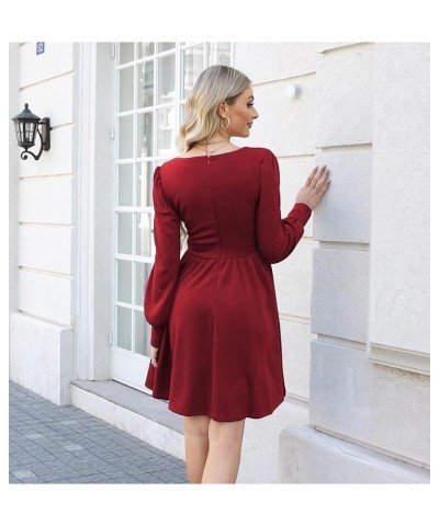 Casual Long Sleeve Dress Formal Wedding Guest Cocktail A Line Short Sun Dresses with Pocket Burgundy $15.12 Dresses