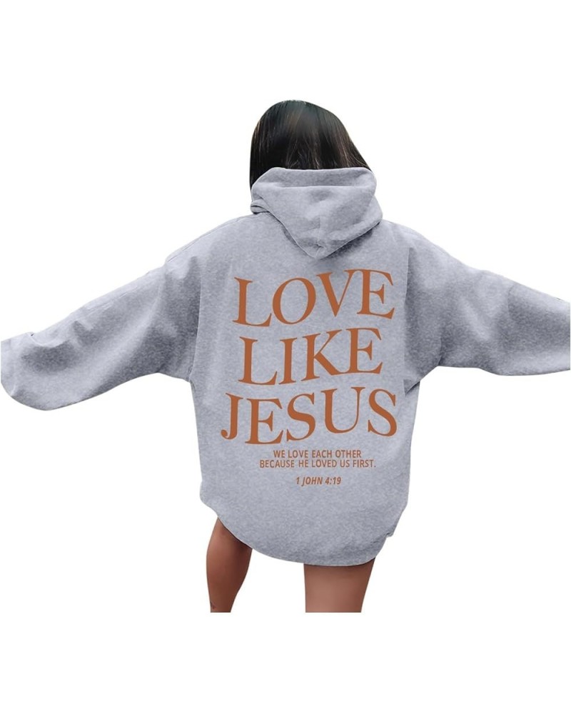 Oversized Hoodie For Women Love Like Jesus Hooded Drawstring Sweatshirts Loose Letter Print Long Sleeve Pullover Hoodie Tops ...