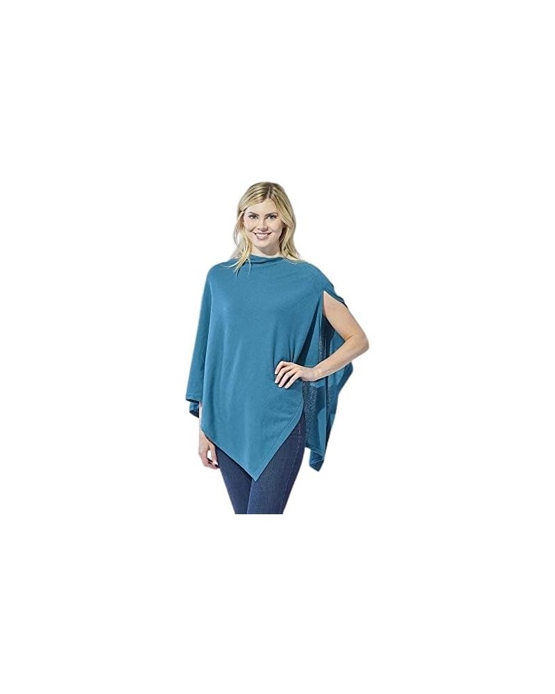 Women's Classic Everyday Cotton Poncho Turquoise Solid $8.16 Jackets