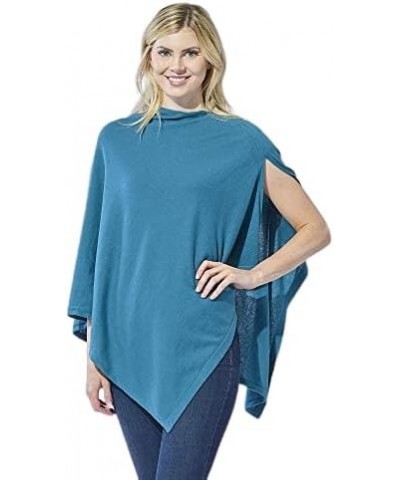 Women's Classic Everyday Cotton Poncho Turquoise Solid $8.16 Jackets