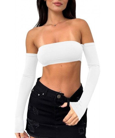 Women's Sexy Off Shoulder Crop Tops Summer Strapless Tube Top White $10.07 Tanks