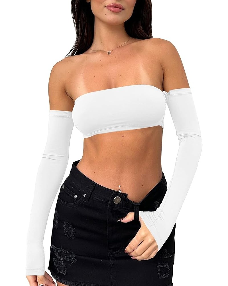 Women's Sexy Off Shoulder Crop Tops Summer Strapless Tube Top White $10.07 Tanks